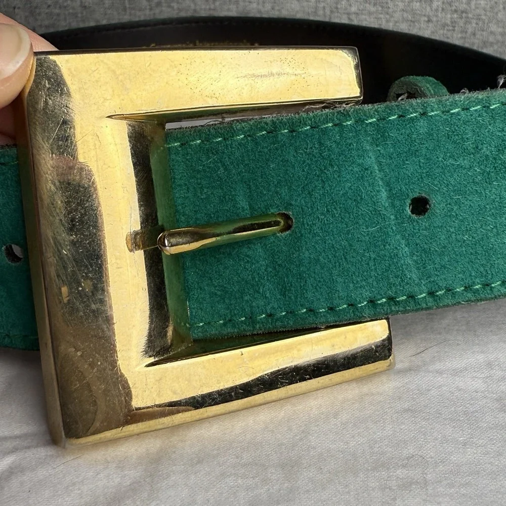 Vintage 80s/90s Compagnie Internationale Express Green Leather Suede‎ Belt Small